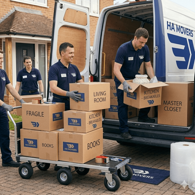 The movers are unloading items from the truck.