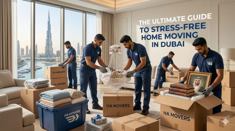 Professional movers are carefully packing the items.