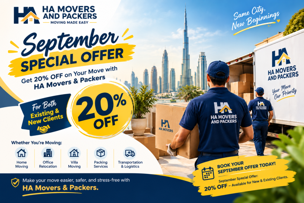 September special offer with 20% off movers and packers in Dubai by HA Movers & Packers
